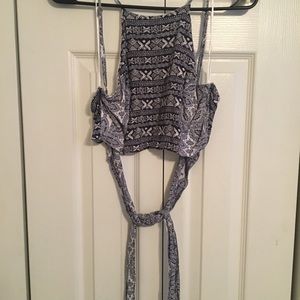 Blue and White Pattern Crop Top with Tie
